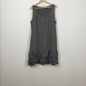 Gap Silk Ruffle Zip Closure Elegant Round Neck Women's XL Gray Sleeveless Dress